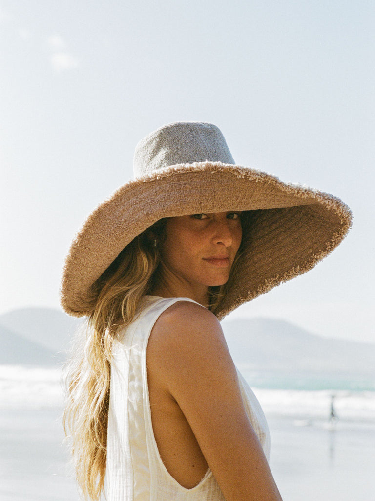 Atelier Magata Grand Shade Bloom Sun Hat natural dyed cotton grey pink