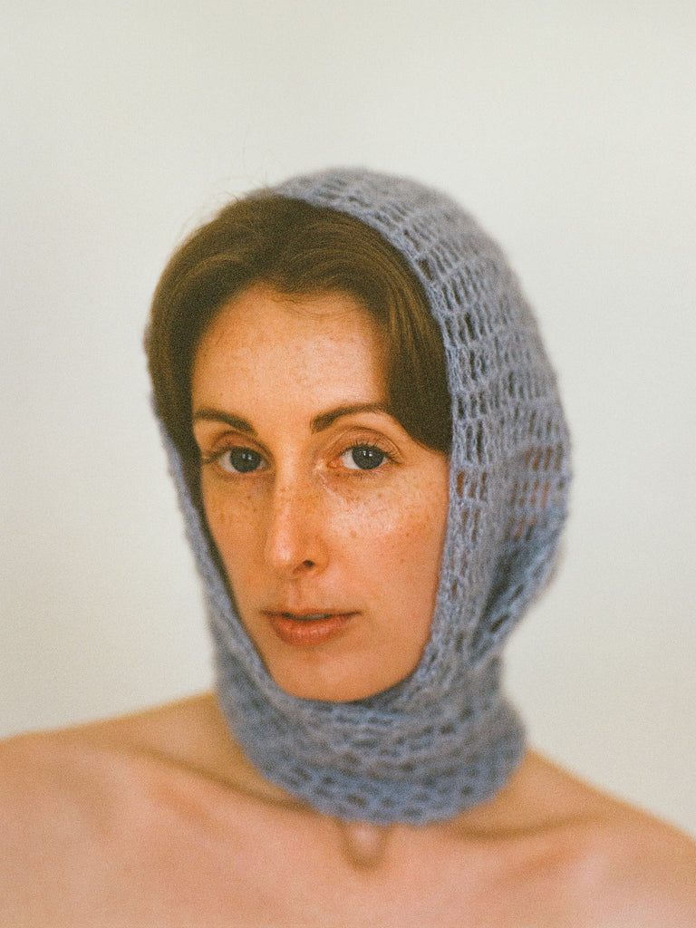 Atelier Magata SS25 Pearl knit net silk bandeau sky blue