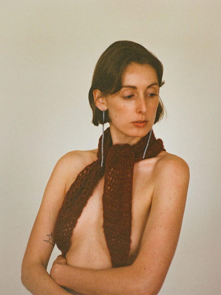 Atelier Magata SS25 Pearl silk knit net bandeau cherry red