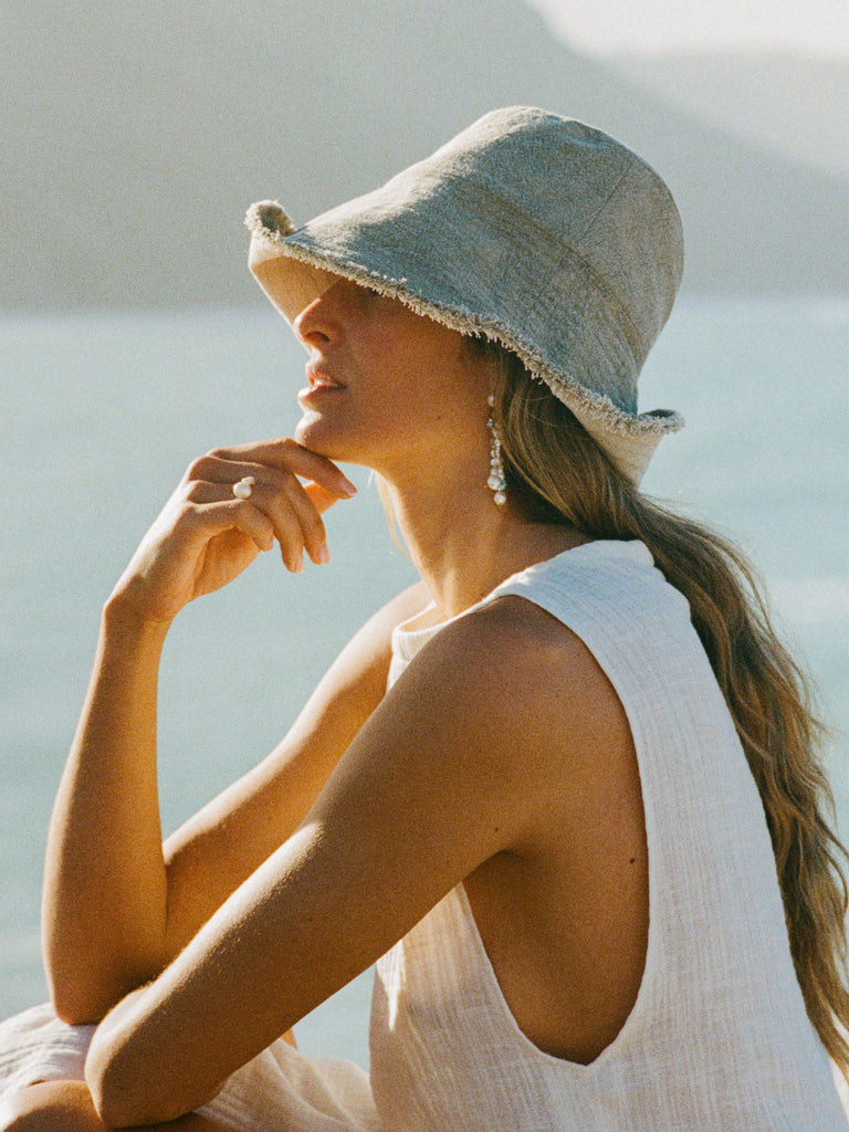 Atelier Magata Small Brim sun hat natural dyed cotton white top