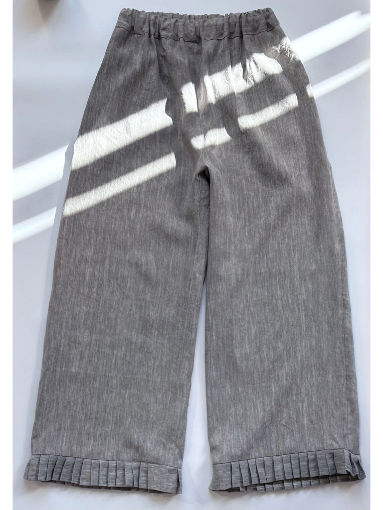 Atelier Magata Tide Linen Trousers Grey ruffle hem