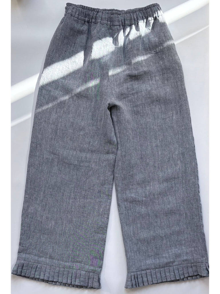 Atelier Magata Tide Linen Trousers Blue ruffle hem