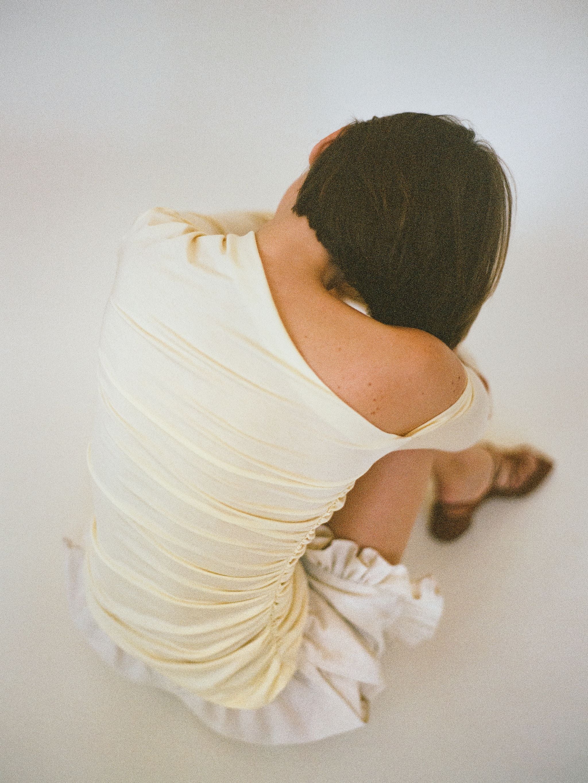 SS25 Atelier Magata Butter Yellow Top Asymmetric Shoulder Long Sleeves naked shoulder